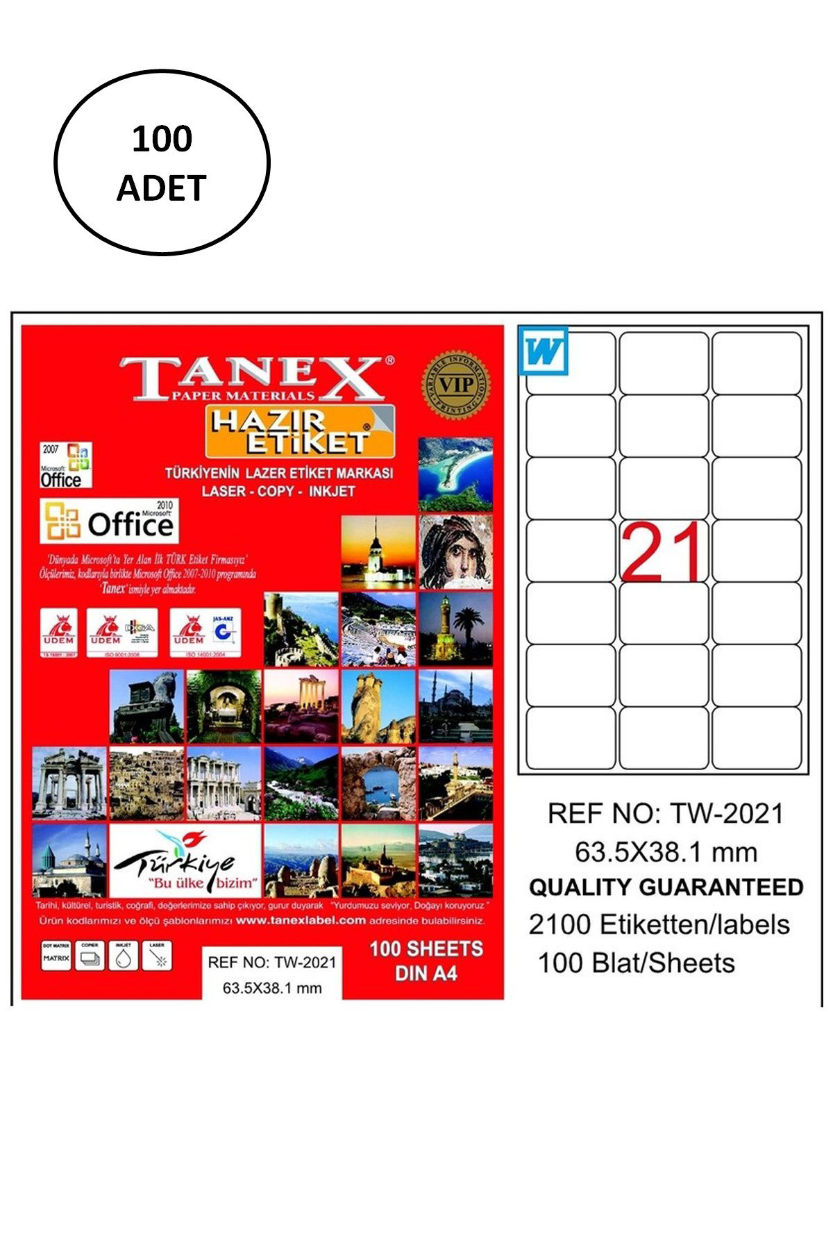 Cexos Tanex Tw-2021 635X381 Mm Lazer Etiket 100 Adet - Cbt7625-7044
