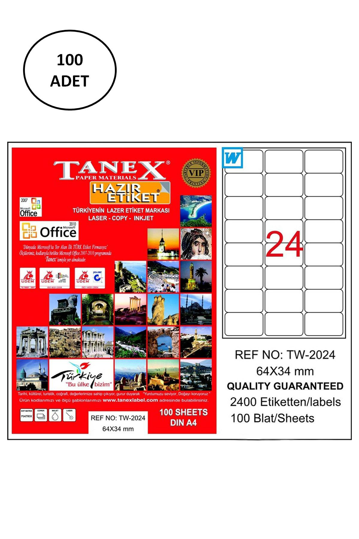 Cexos Tanex Tw-2024 Lazer Etiket 64X34 Mm 100 Adet - Cbt9799-4255