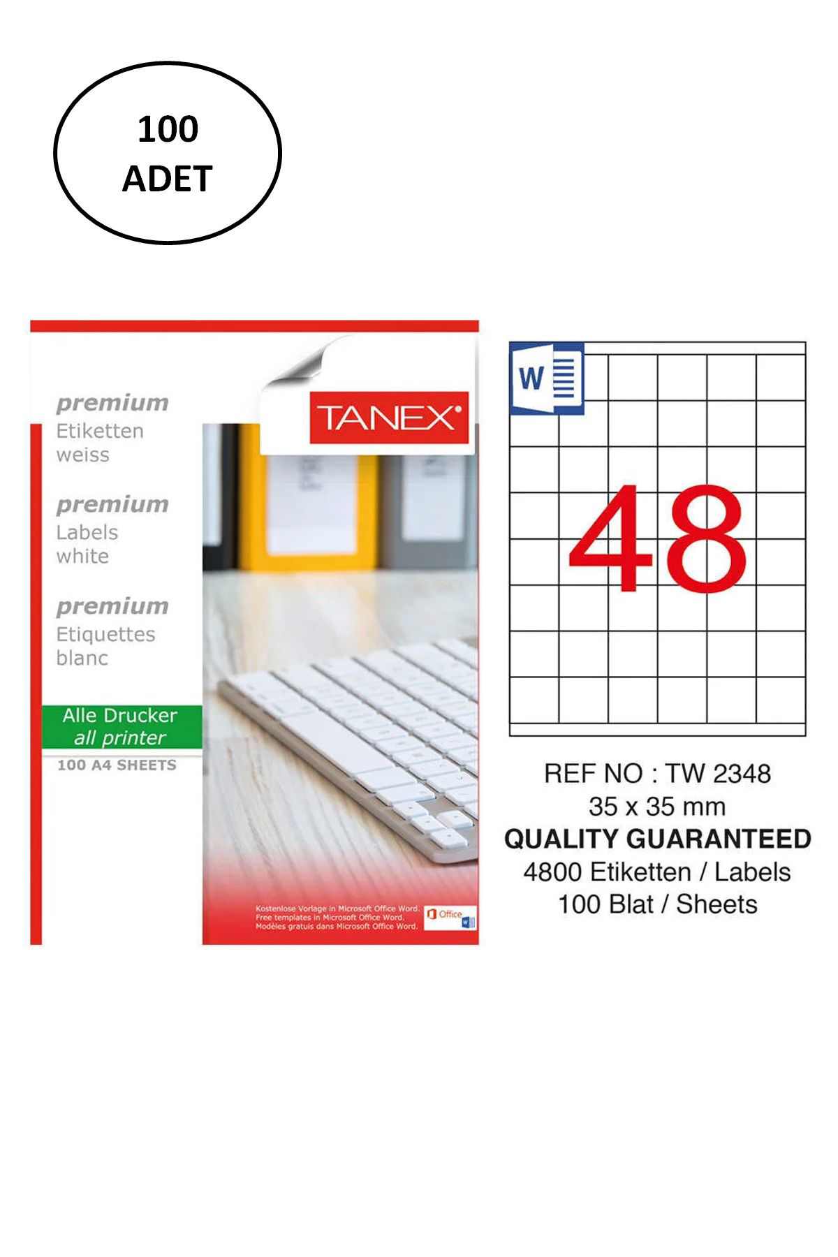 Cexos Tanex Tw-2348 35X35mm 100 Adet Lazer Etiketi - Cbt6439-8180