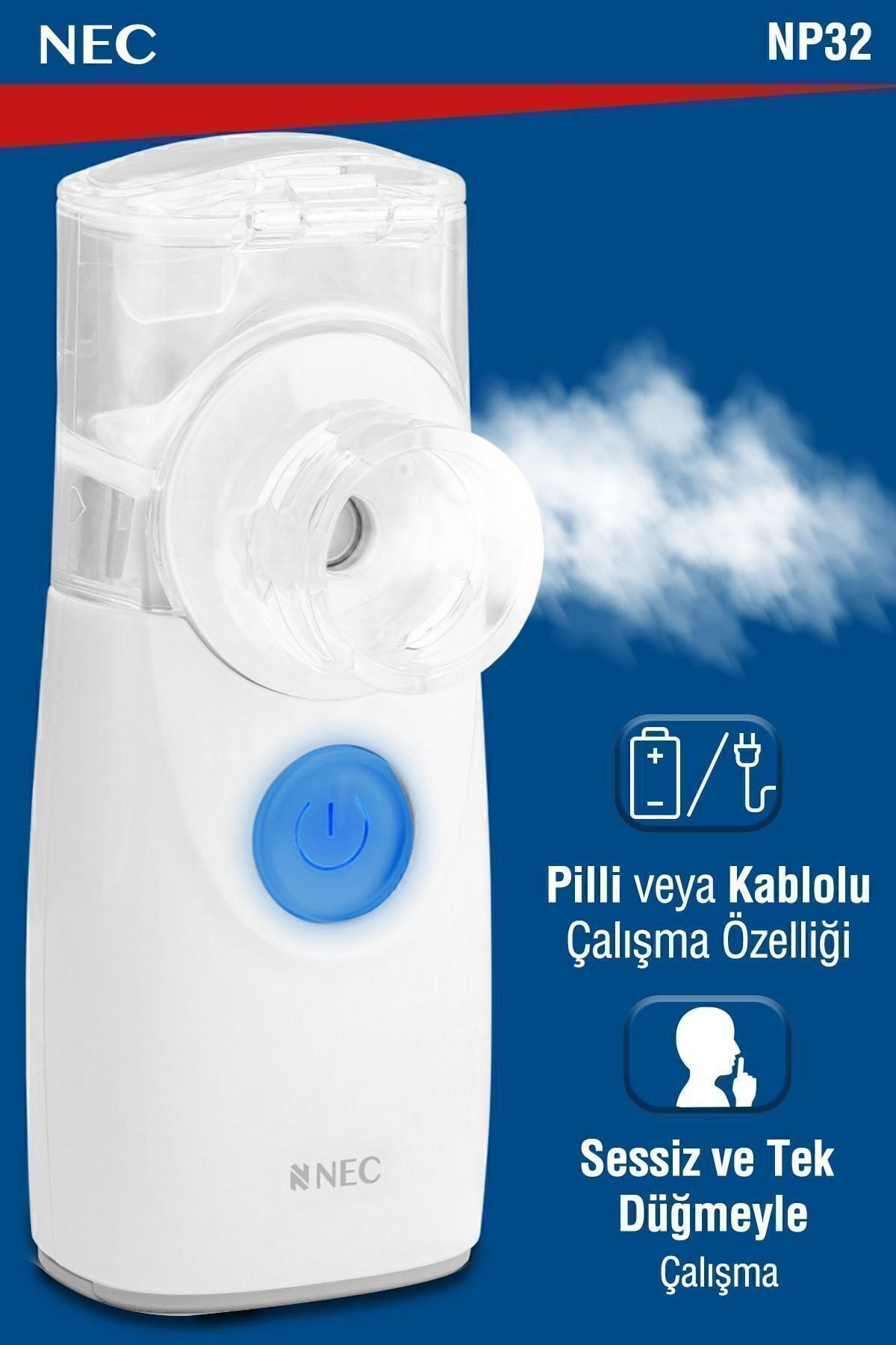 Nec Taşinabilir Mini Mesh Nebulizatör Şarjli Sessiz Hafif Hava Makine