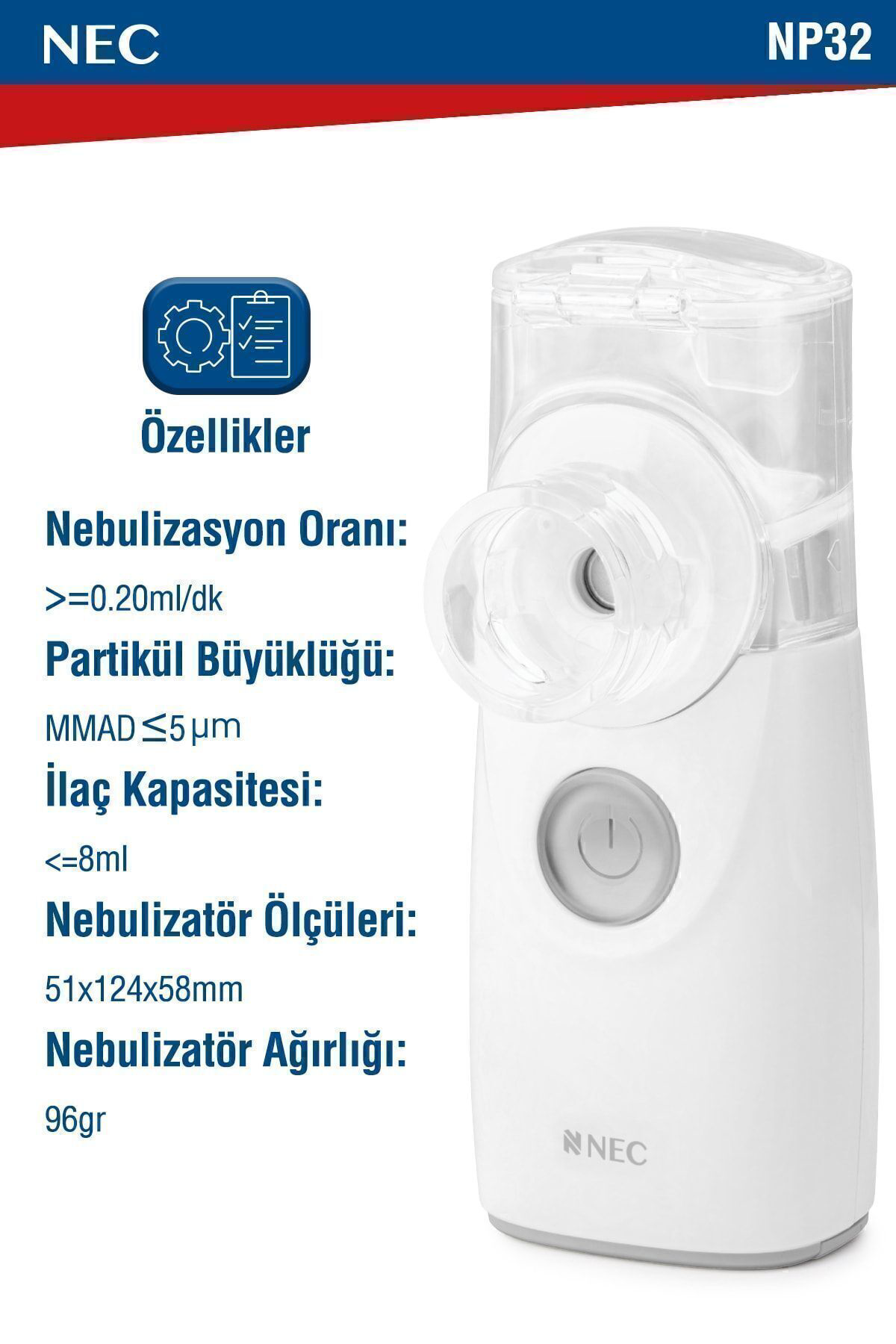 Nec Taşinabilir Mini Mesh Nebulizatör Şarjli Sessiz Hafif Hava Makine