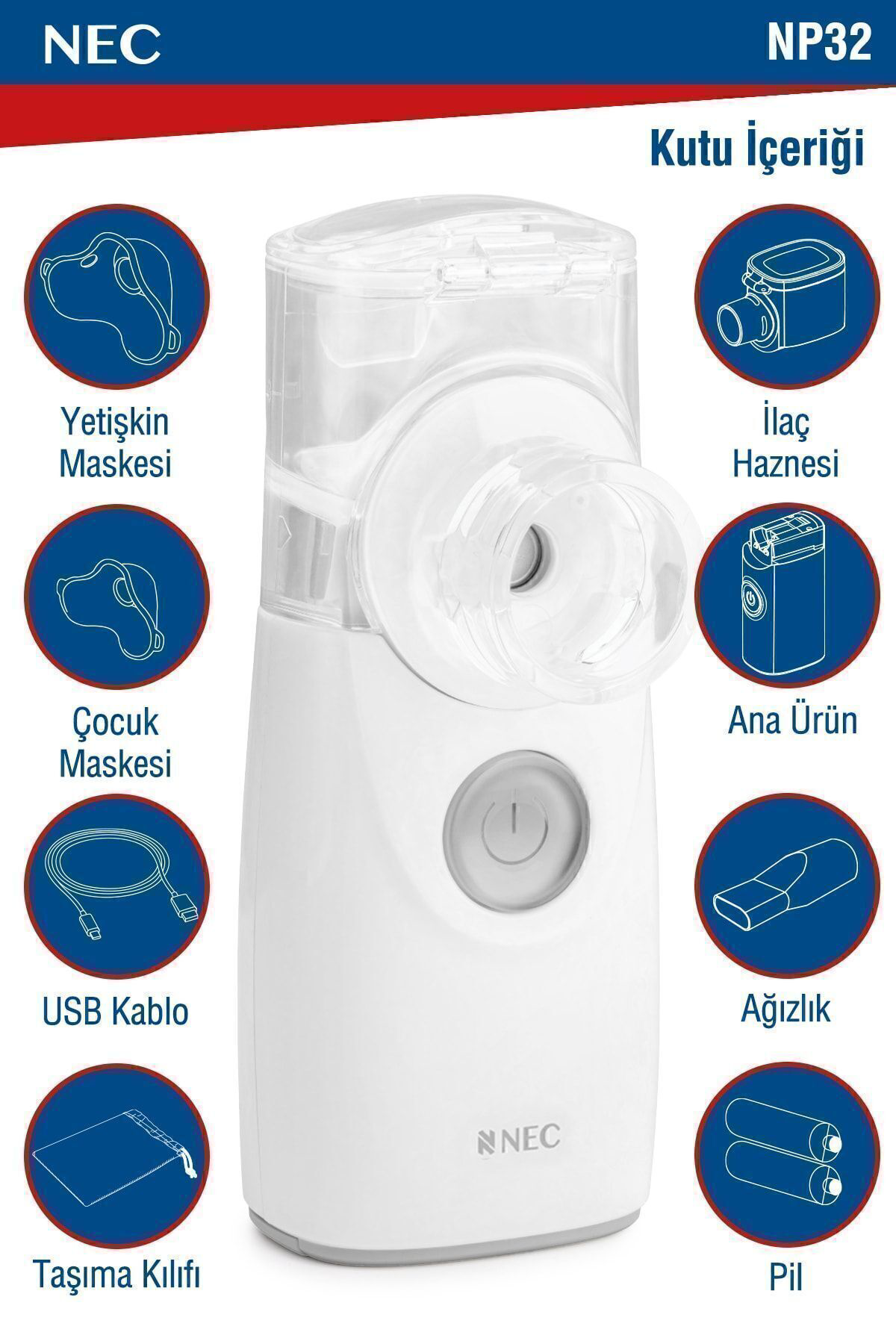 Nec Taşinabilir Mini Mesh Nebulizatör Şarjli Sessiz Hafif Hava Makine
