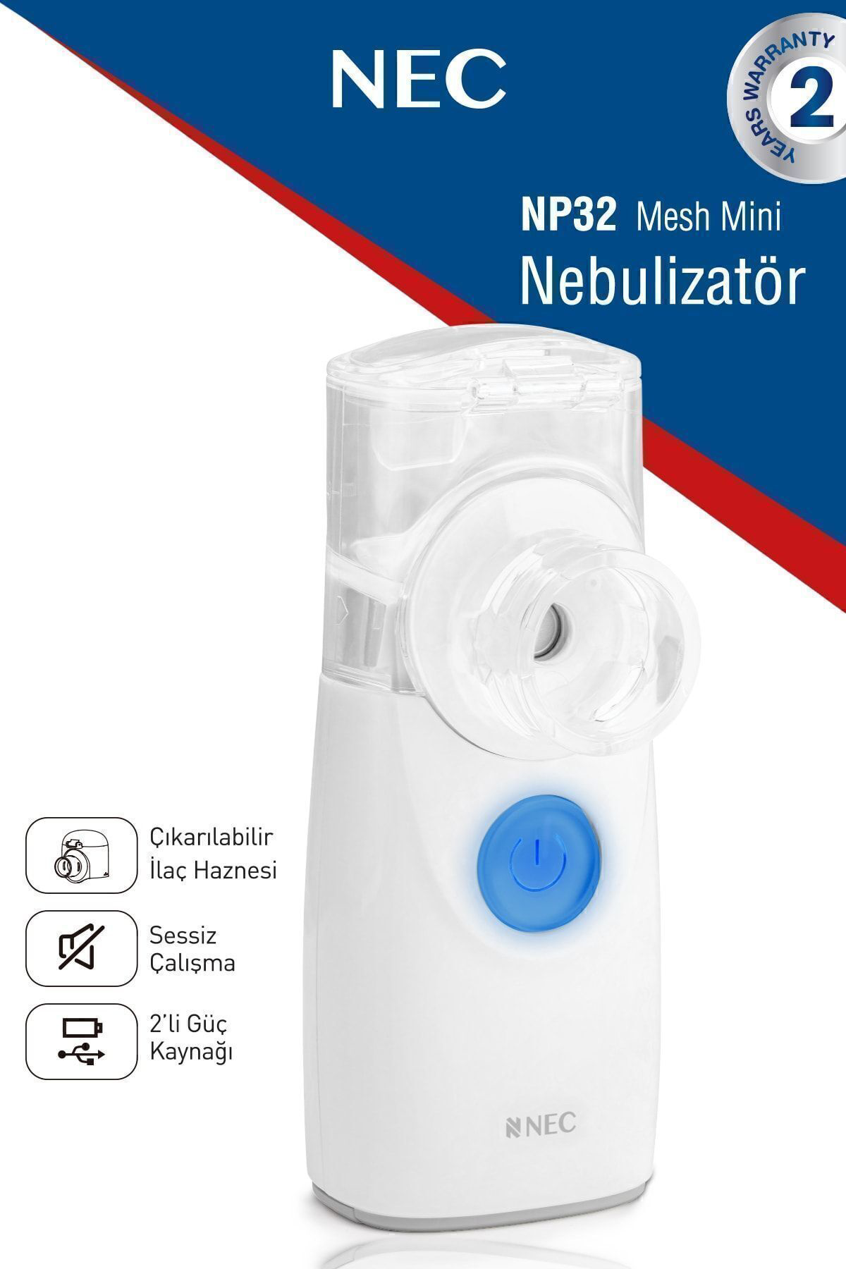 Nec Taşinabilir Mini Mesh Nebulizatör Şarjli Sessiz Hafif Hava Makine