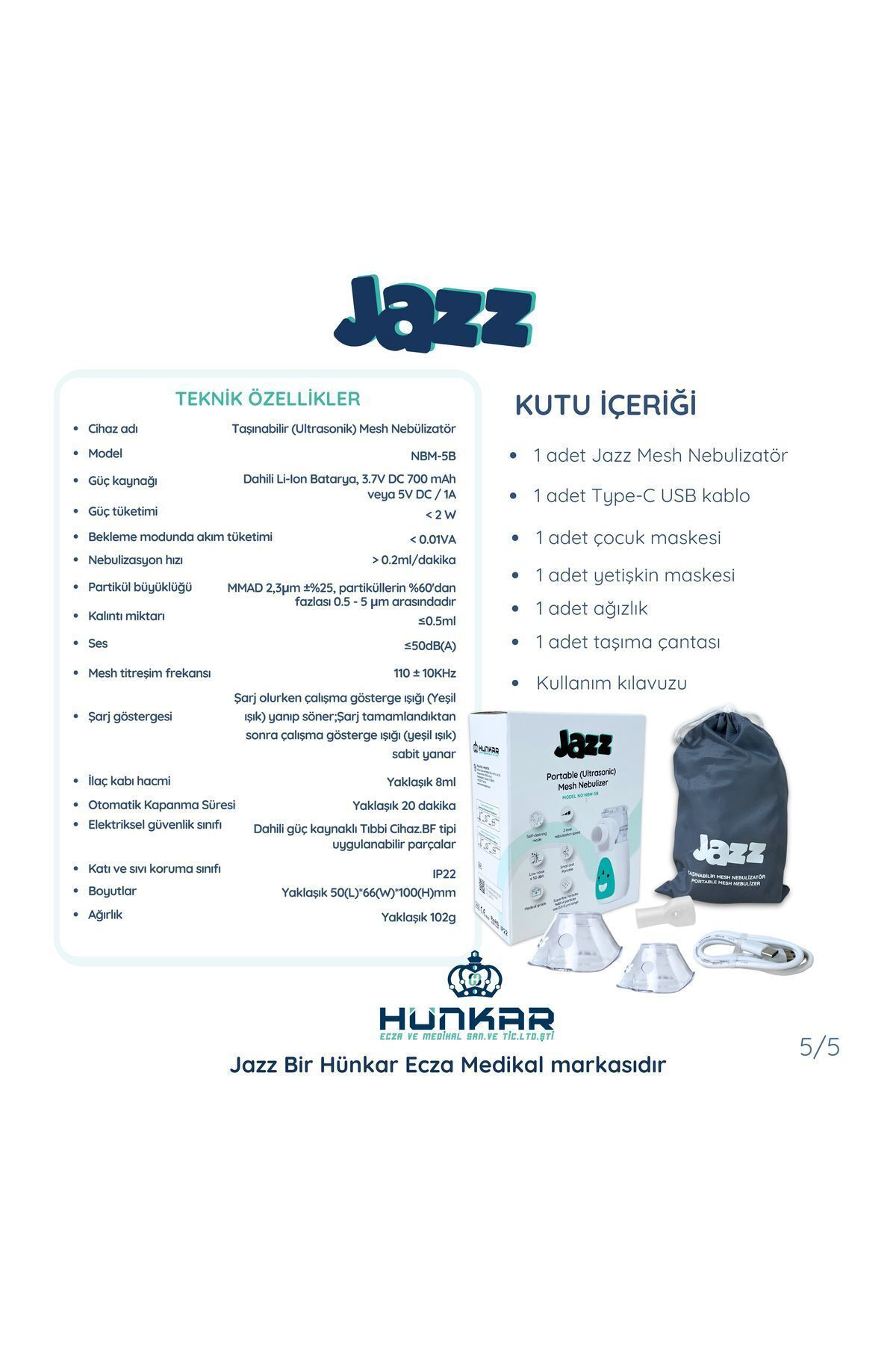 Jazz Taşinabilir (Ultrasonik) Mesh Nebulizatör