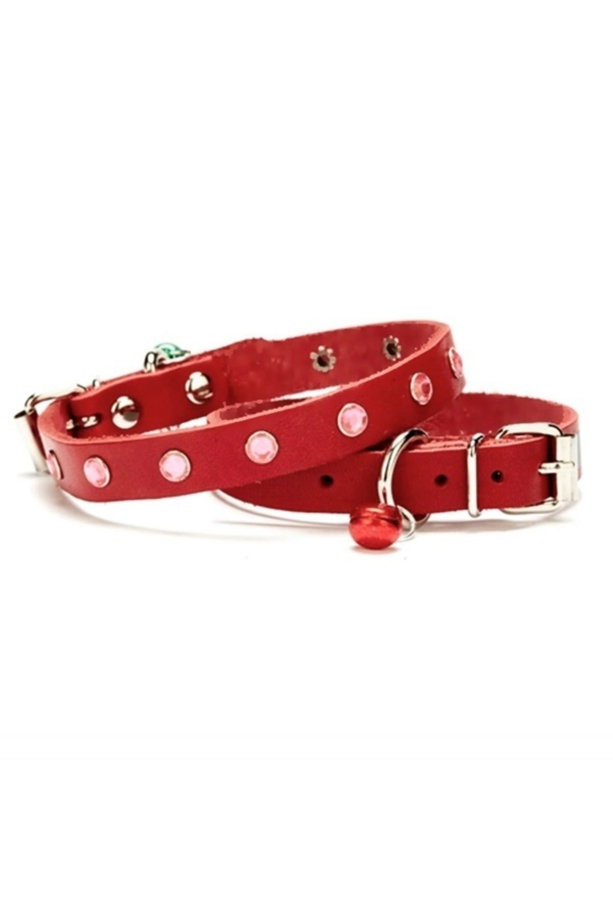 K&A Taşli Kedi Ve Yavru Köpek Tasmasi 1,2X26 Cm Kirmizi Large