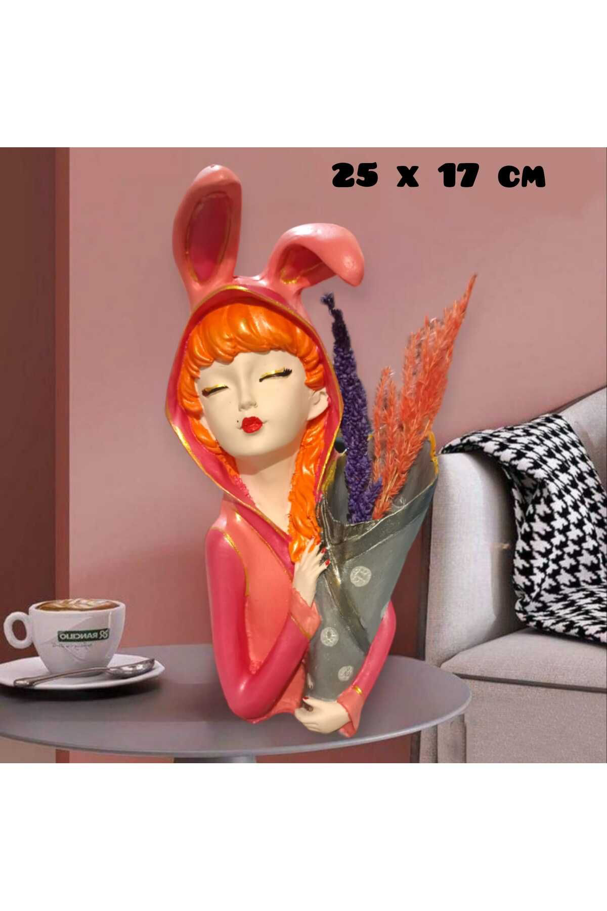 Dodemert Home Tavşan Kulaklikli Kiz Polyester Biblo & Vazo