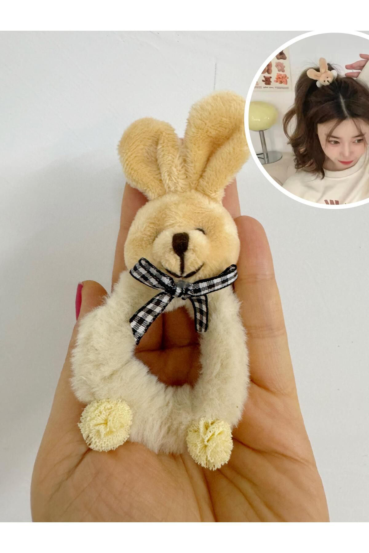 Arescollection Tavşanli Peluş Lastikli Simit  Çocuk Tokasi