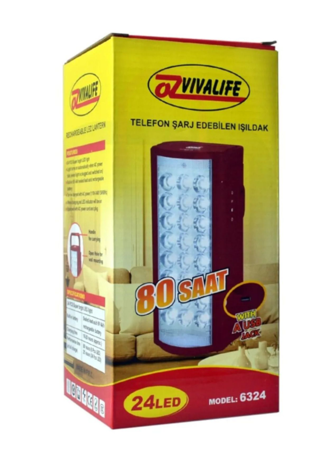 Ok Aksesuar Telefon Şarj Edebilen Şarjli İşildak 24 Led Usb 80 Saat Kesintisi