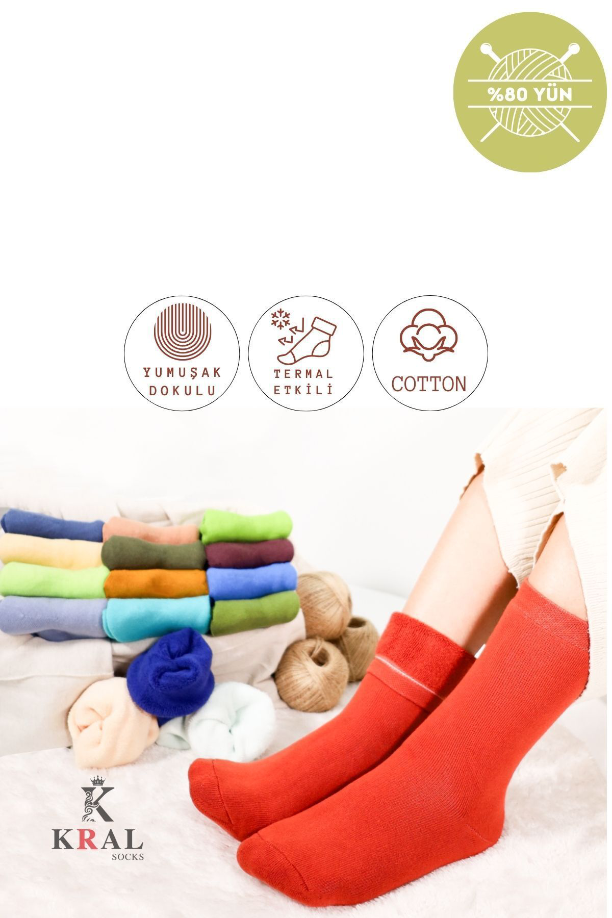 Kral Socks Termal Özellikli 2X Korumali (3 Çift) Kadin Soft Renkli Kişlik Yü