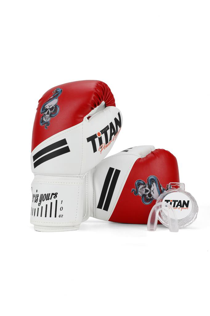 Titan Sport  Kirmizi Beyaz Yilan Kurukafa Desenli Boks Eldiveni 2'