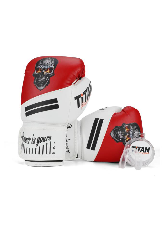 Titan Sport  Kirmizi Beyaz Kurukafa Desenli Boks Eldiveni 2'Li Set