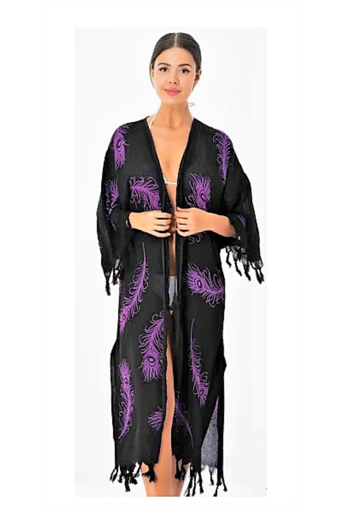 Sunsurf Tokat Taş Baski Kaftan Pareo Siyah