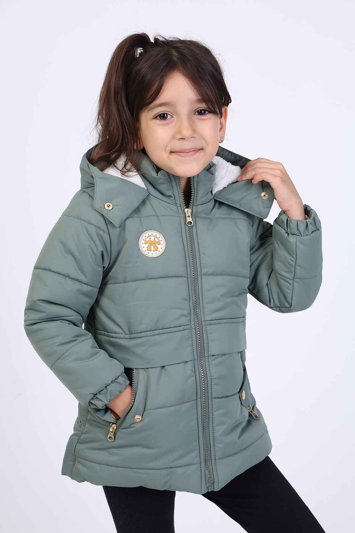 Toontoy  Kiz Çocuk Kapüşonlu İçi Kürklü Mont
