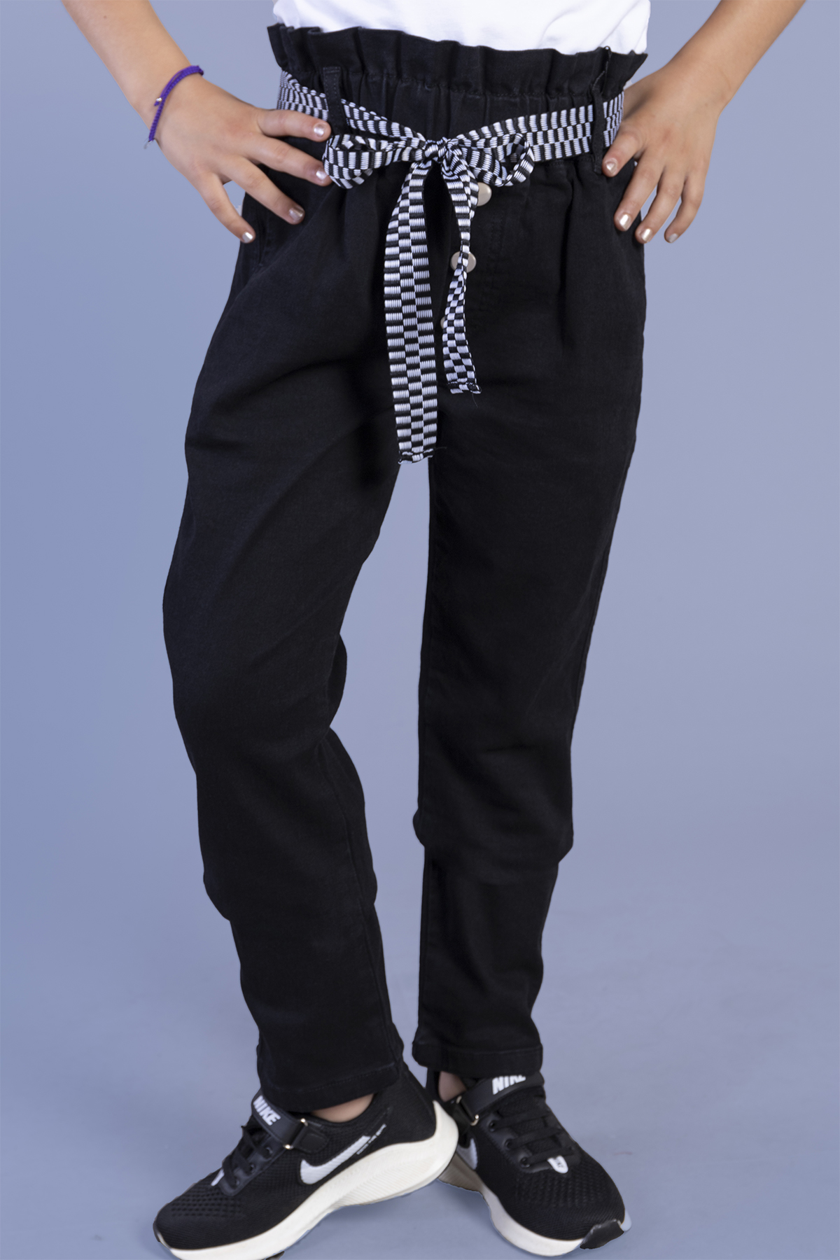 Toontoy  Kiz Çocuk Yüksek Bel İki Yani Cepli Regular Fit Jean Pant