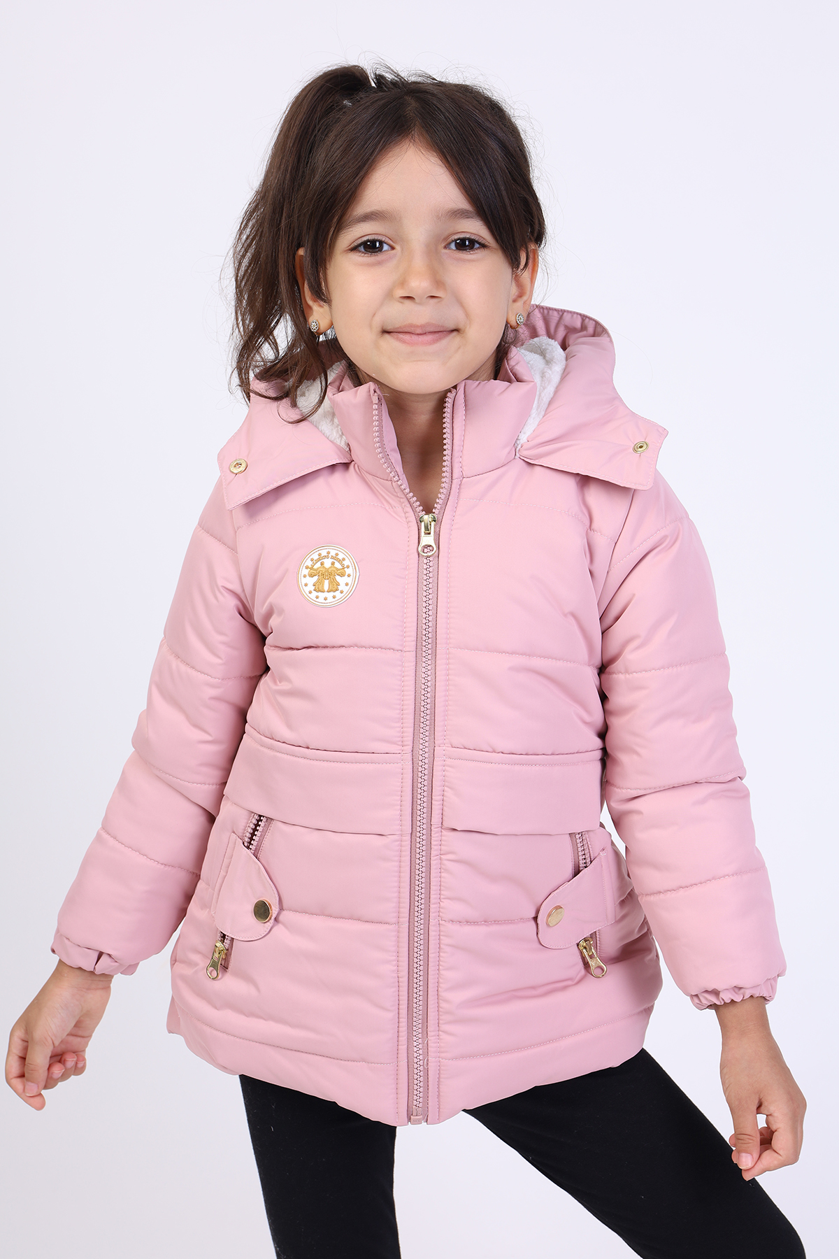 Toontoy  Kiz Çocuk Kapüşonlu İçi Kürklü Mont