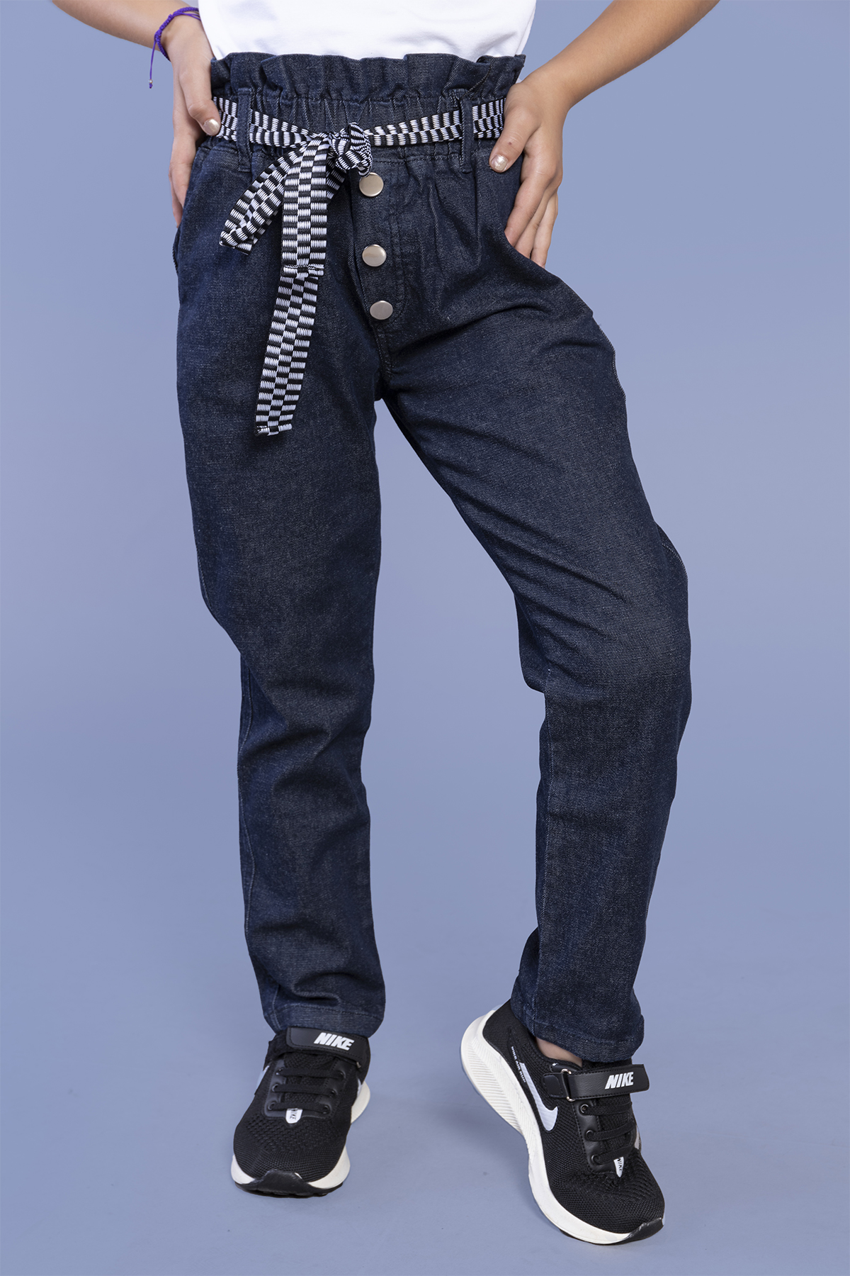 Toontoy  Kiz Çocuk Yüksek Bel İki Yani Cepli Regular Fit Jean Pant