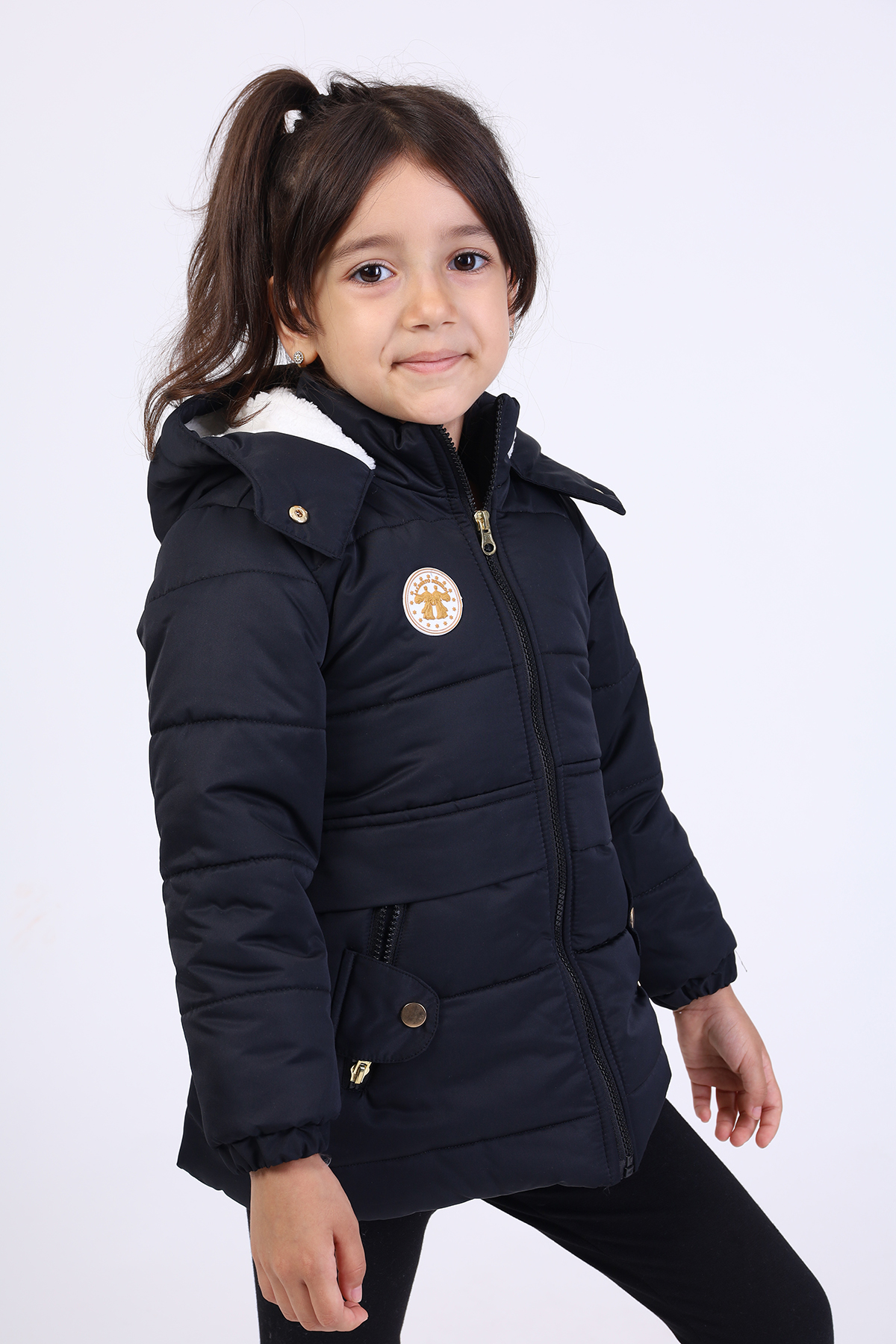 Toontoy  Kiz Çocuk Kapüşonlu İçi Kürklü Mont