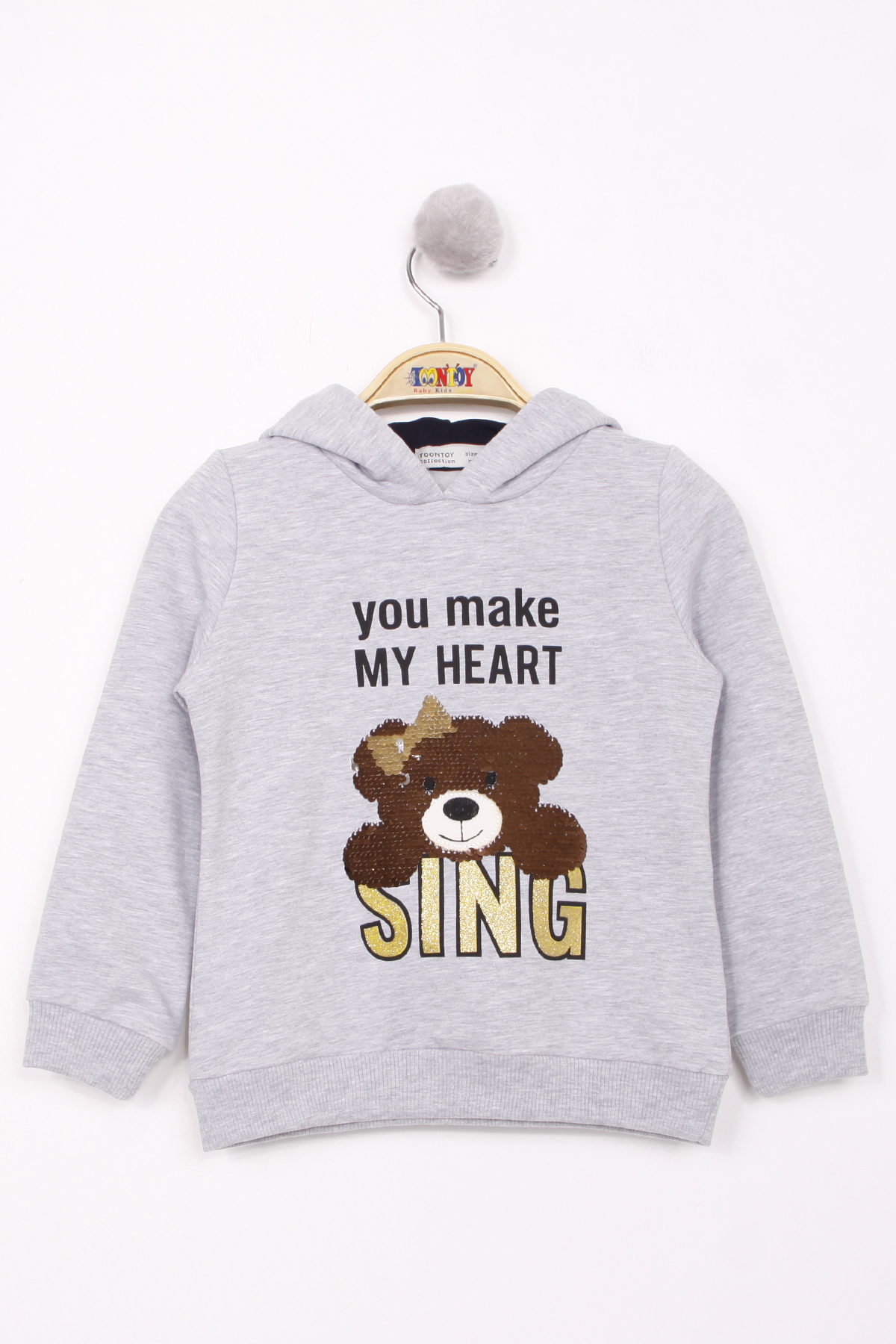 Toontoy  Kiz Çocuk Pullu Ayicik Nakişli Sweatshirt