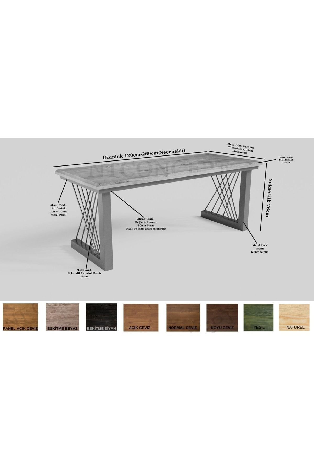 Nt Concept Tron Ntconcept Masif Ağaç Ofis Ve Çalişma Masasi(75Cm-200Cm)