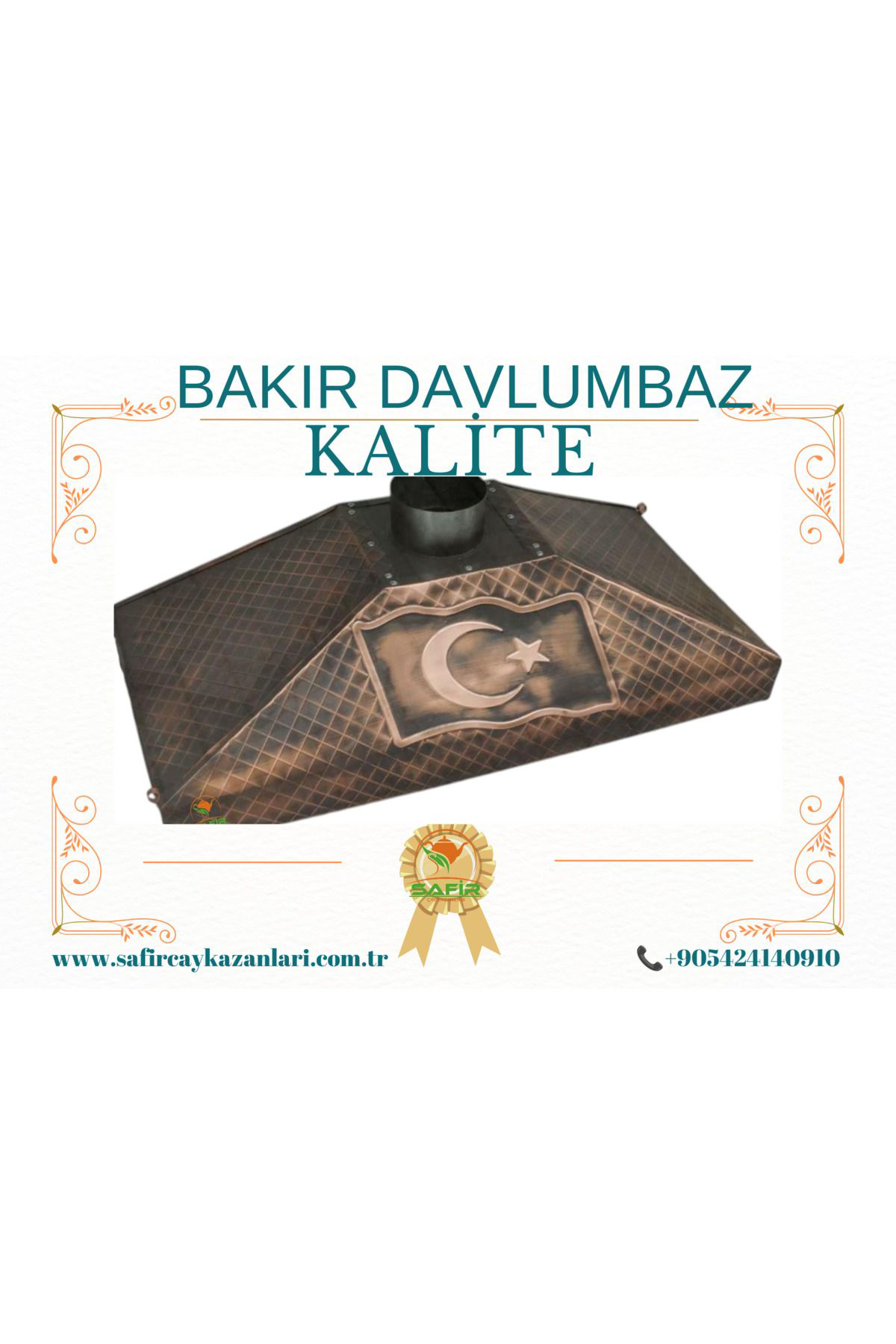 Safir Çay Kazanlari Türk Bayrakli Bakir Davlumbaz Çay Kazani İçin 90 Cm Bakir Davlumb