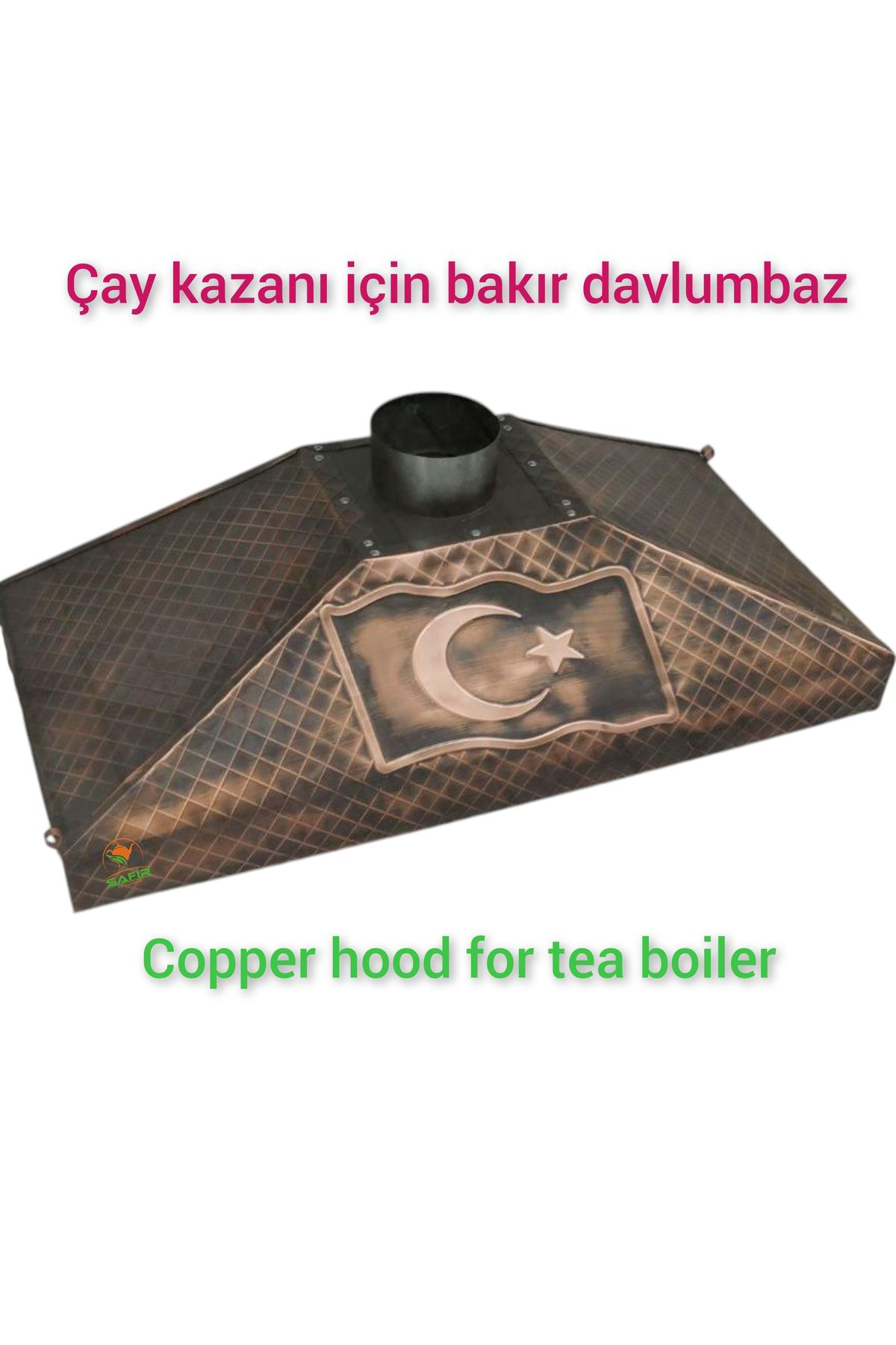 Safir Çay Kazanlari Türk Bayrakli Bakir Davlumbaz Çay Kazani İçin 90 Cm Bakir Davlumb