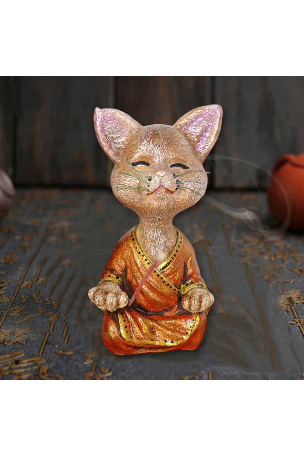 Dodemert Home Turuncu Yogaci Kedi Dekoratif Beton Biblo & Tütsülük