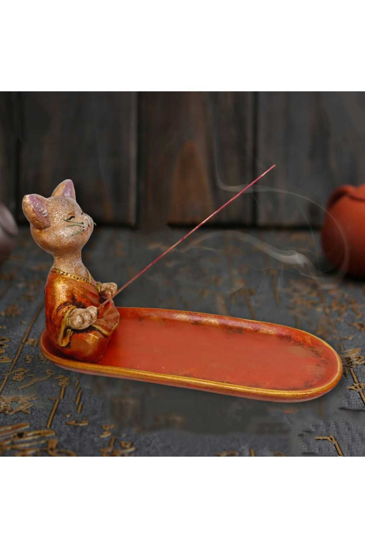Dodemert Home Turuncu Yogaci Kedi Dekoratif Beton Biblo & Tütsülük