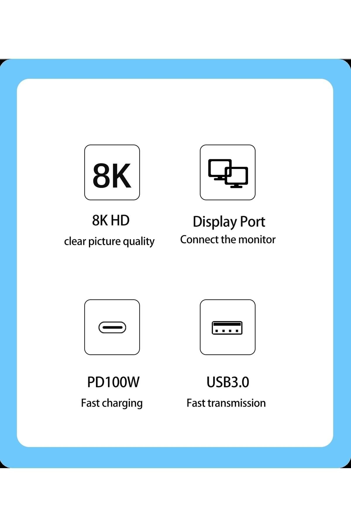Pmr Type C To 8K 60Hz 4K-120 Hz Display Port- Usb 3.0 - Usb C Dişi 10