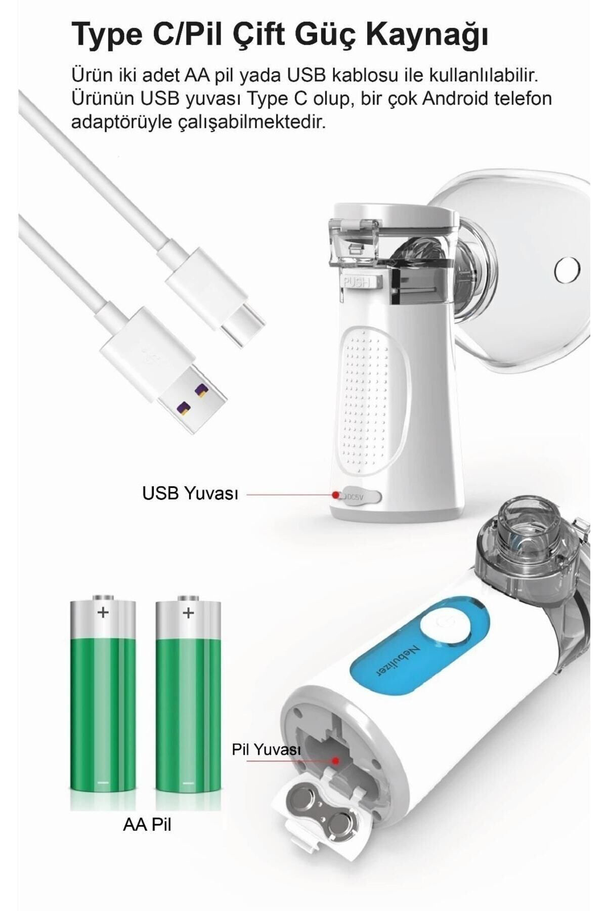 Freely Un300 Taşinabilir Mesh Nebulizatör Yeni Şarj Edilebilir Güçlü Bat