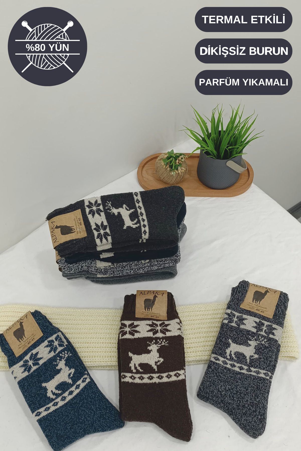 Kral Socks Unisex 3'Lü Alpaka Yünlü Çorap Termal Kalin Yumuşak Kişlik Bot Ço