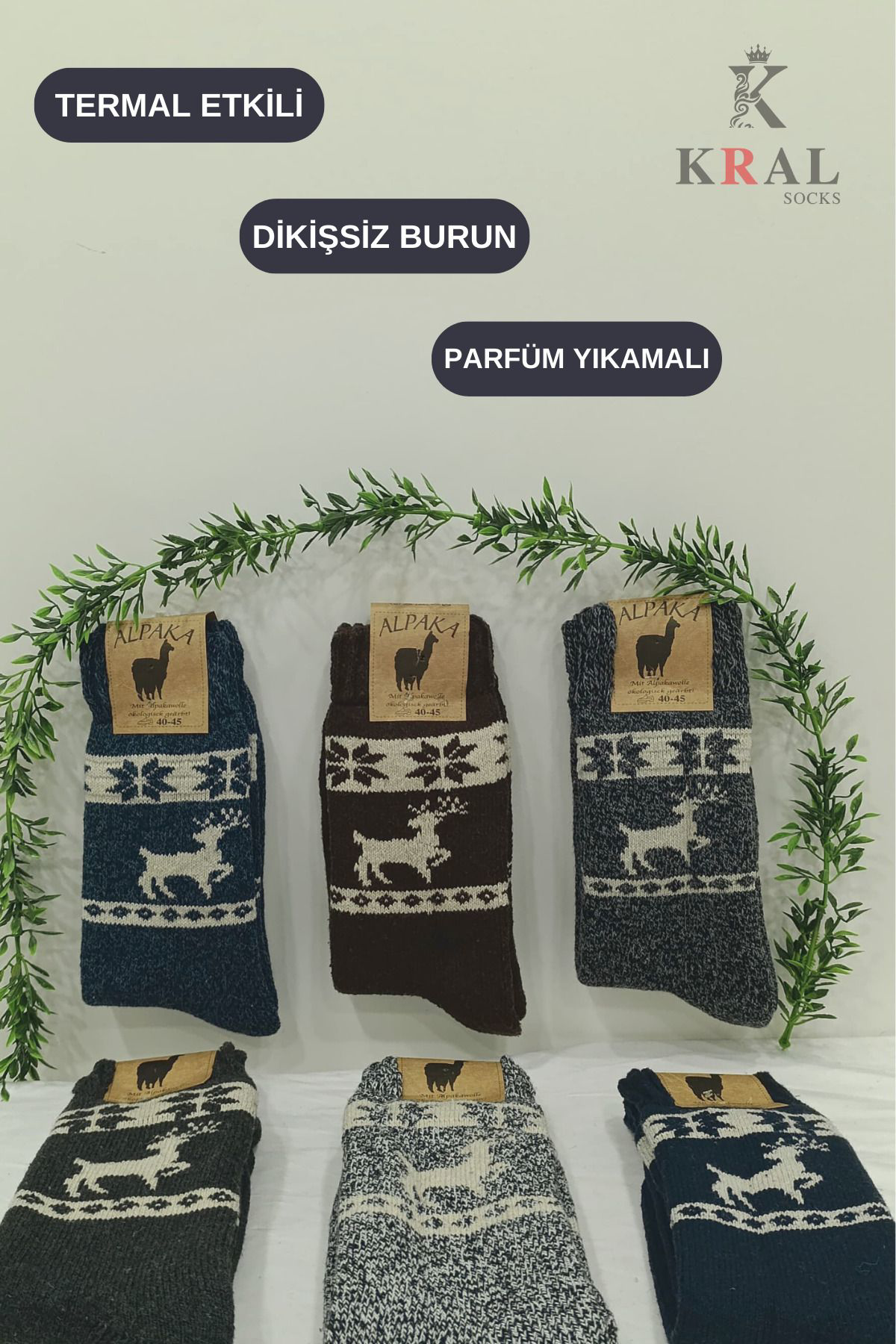 Kral Socks Unisex 3'Lü Alpaka Yünlü Çorap Termal Kalin Yumuşak Kişlik Bot Ço