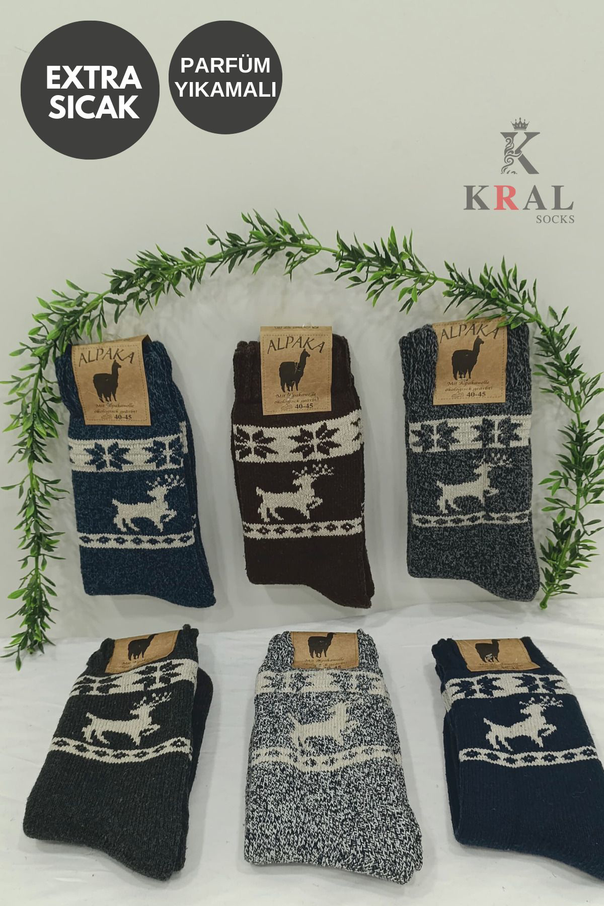 Kral Socks Unisex 3'Lü Alpaka Yünlü Çorap Termal Kalin Yumuşak Kişlik Bot Ço