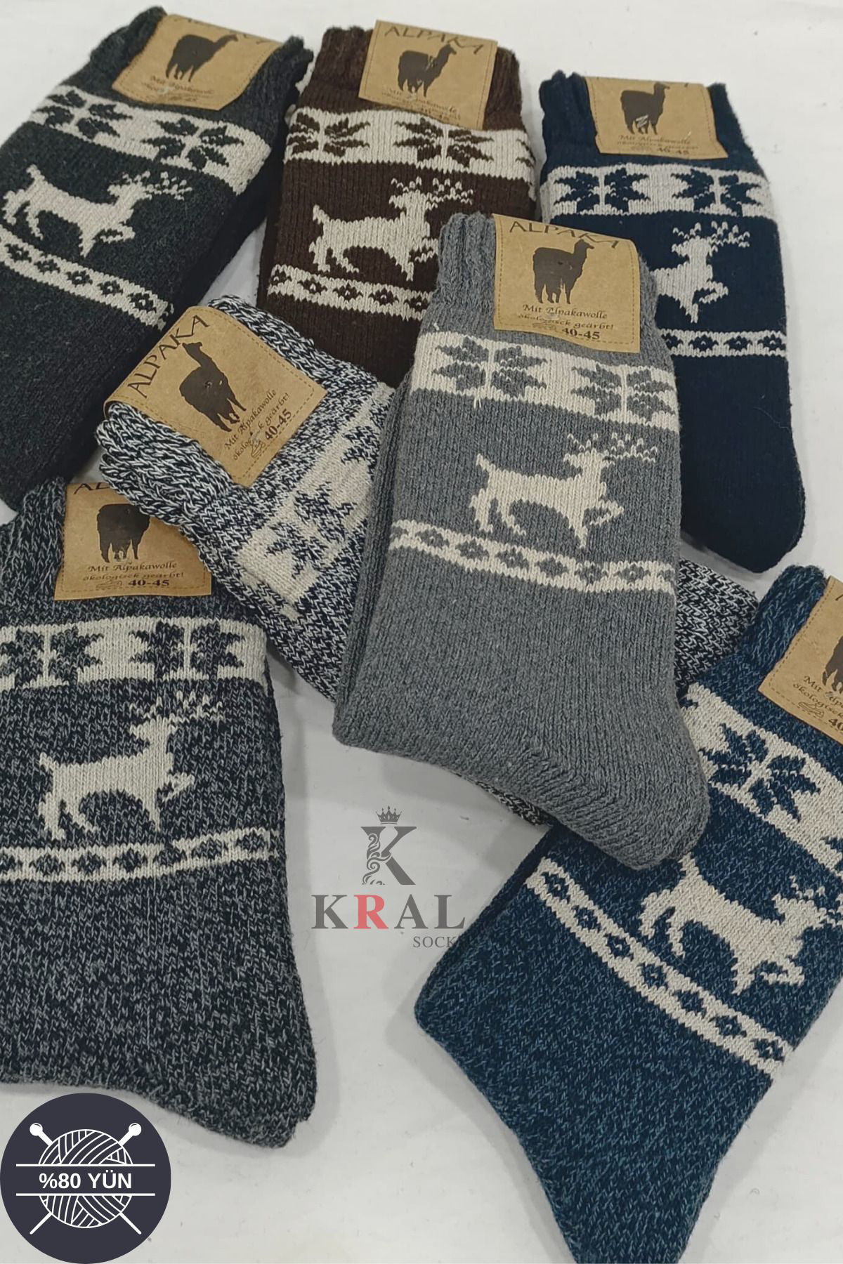 Kral Socks Unisex 3'Lü Alpaka Yünlü Çorap Termal Kalin Yumuşak Kişlik Bot Ço