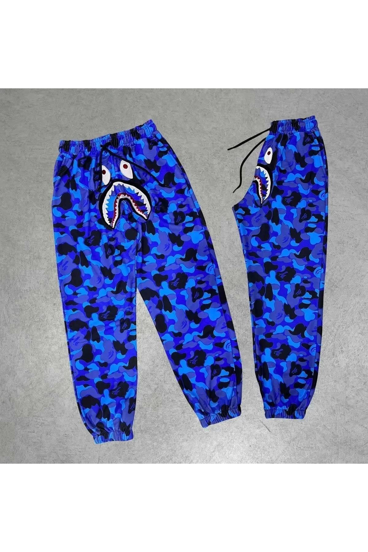 S'gizli Unisex Pubg Bape X Shark Eşofman Alti - Mavi