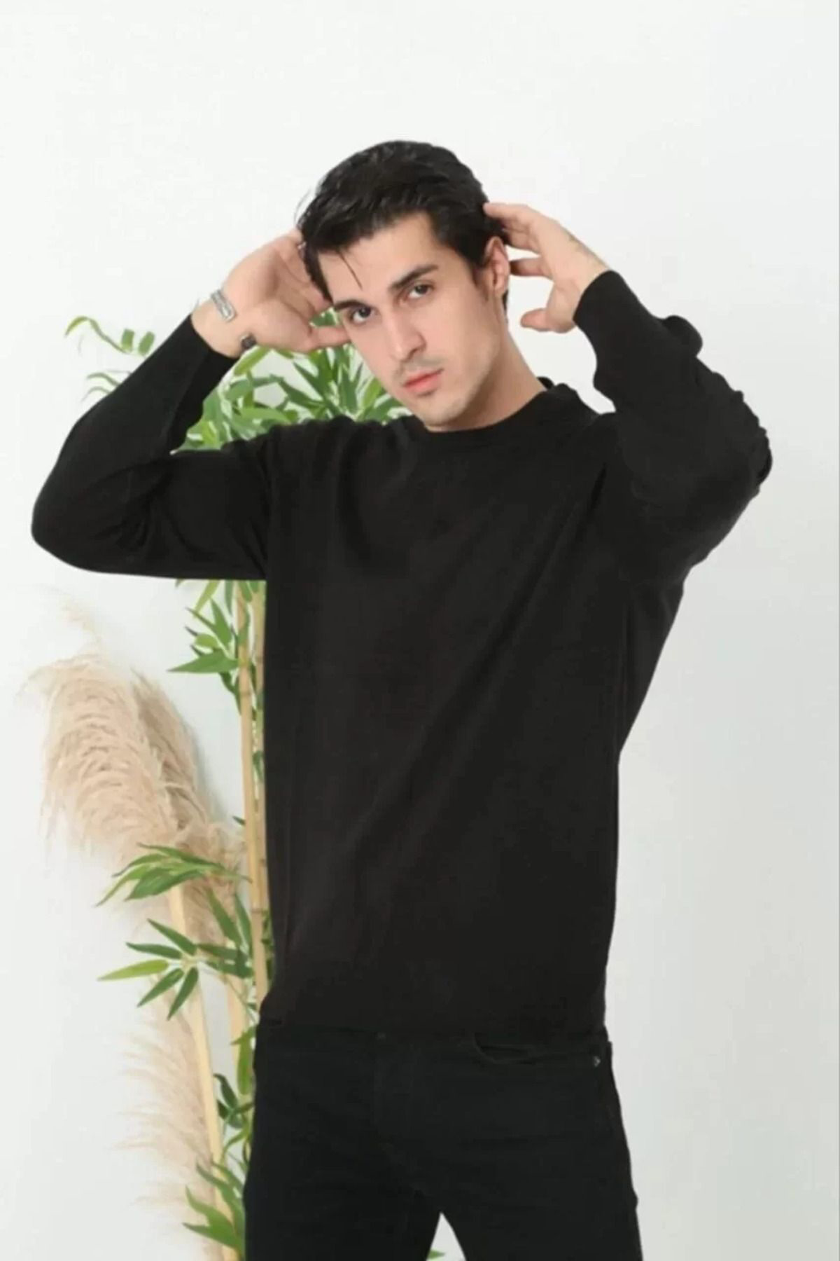 Nivea - Black White Forever Unisex Uzun Kol Biskilet Yaka Dokuma Triko - Siyah