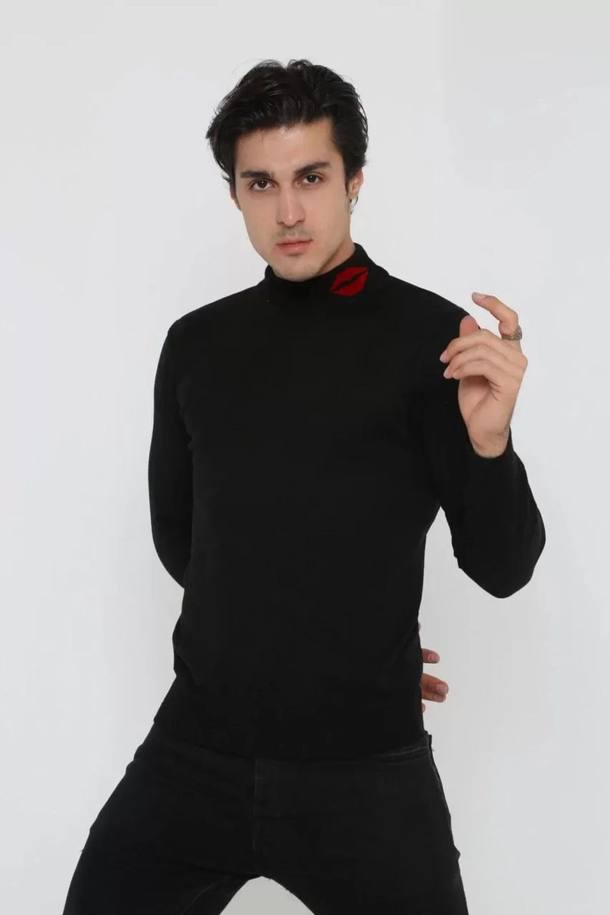 Nivea - Black White Forever Unisex Yarim Boğazli Baskili Dokuma Triko - Siyah
