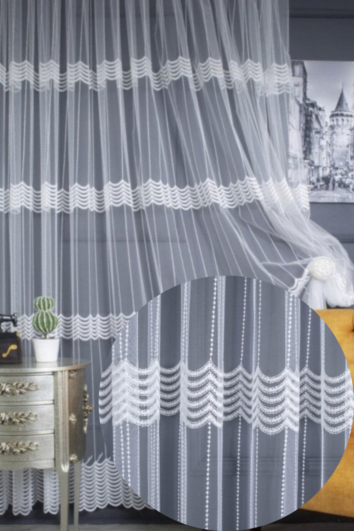 Özgün Home Üst Kalite Sanal Nakişli Tül Perde (1X2,5 Pile)