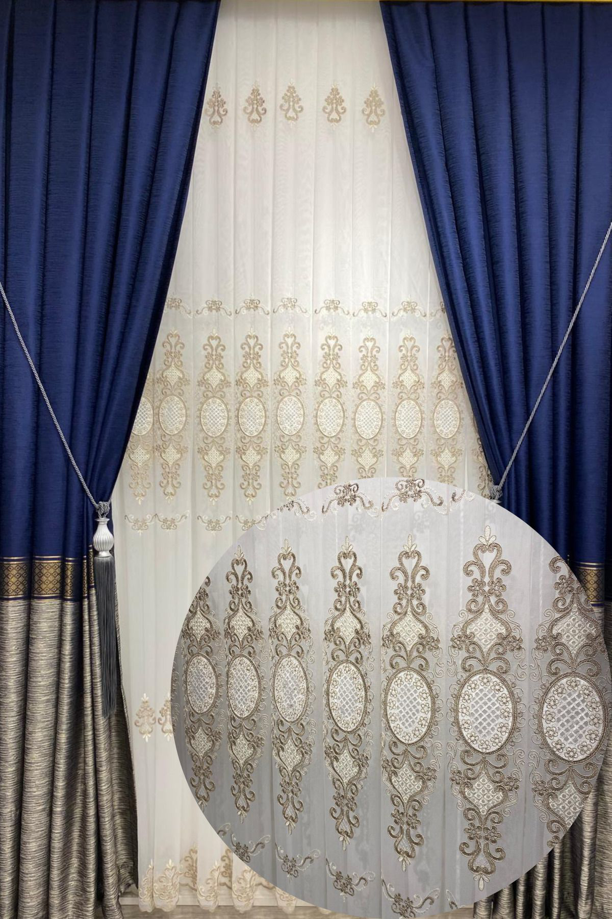 Özgün Home Üst Kalite Tt Zemin Nakişli (1/3 Sik Pile) Tül Perde