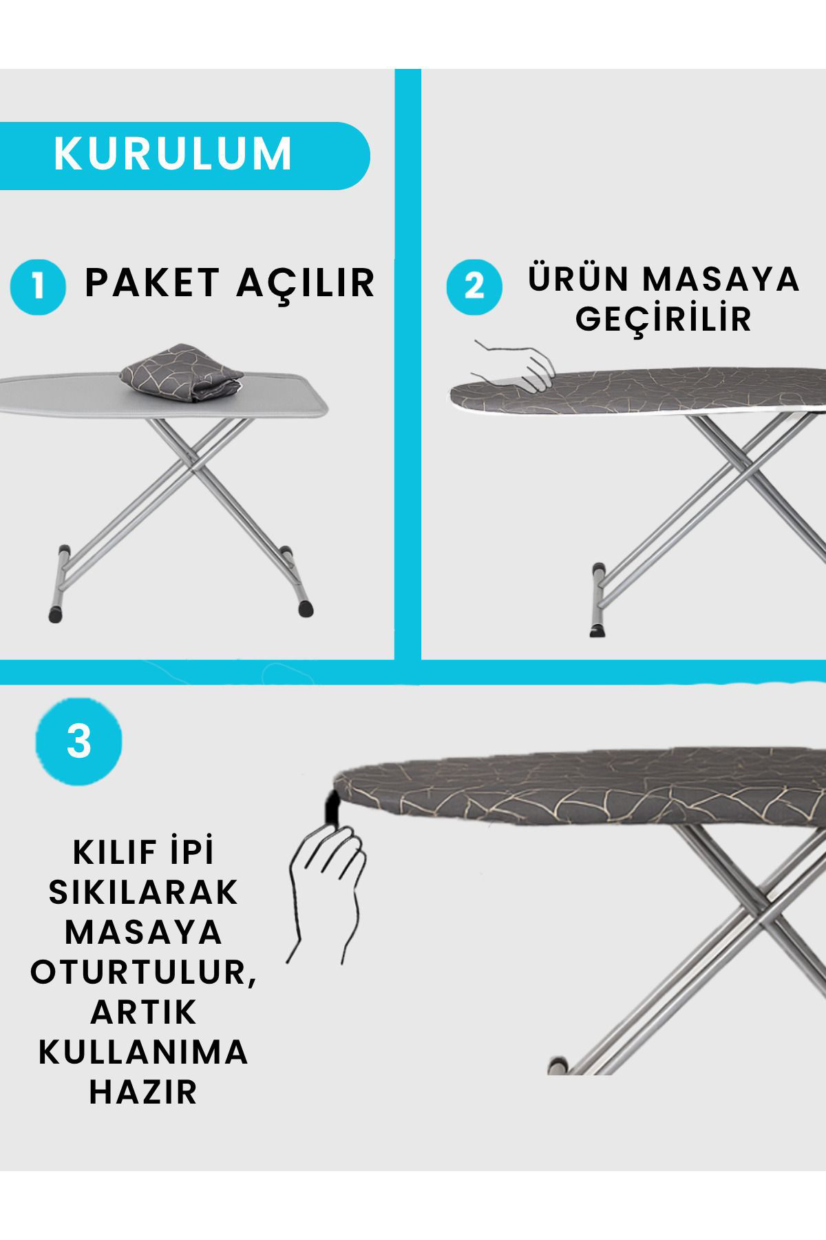 Beylini Ütü Masasi Kilifi Örtüsü Bezi, Keçeli,Süngerli, İpli Yanmaz Ayarl