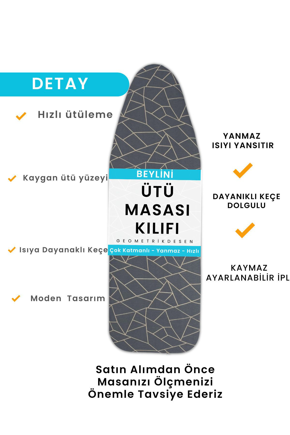 Beylini Ütü Masasi Kilifi Örtüsü Bezi, Keçeli,Süngerli, İpli Yanmaz Ayarl