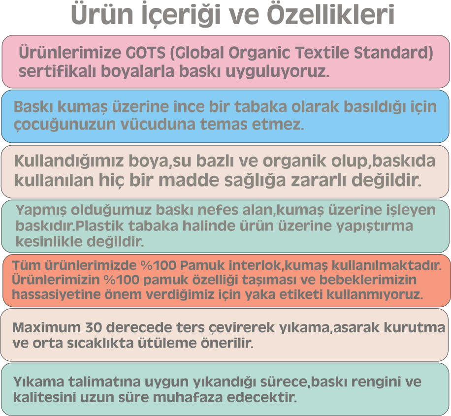 Uzun Kollu %100 Organik Pamuk Baskılı Bebek Body Zıbın ZBN161