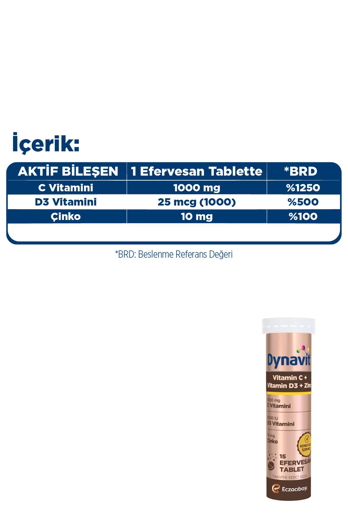 Dynavit Vitamin C Vitamin D3 Çinko 15 Efervesan Tablet