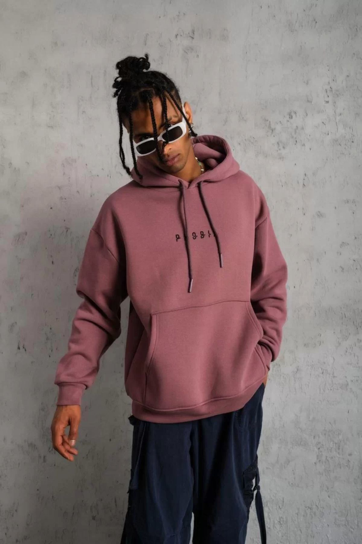 V&M Store Erkek Astronot Baskılı Kapüşonlu Sweat - Gül Kurusu