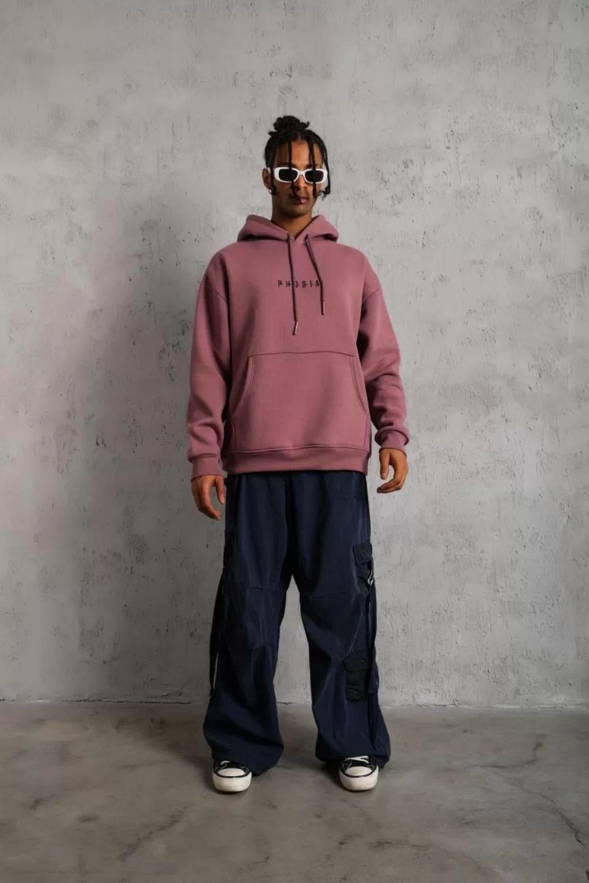 V&M Store Erkek Astronot Baskılı Kapüşonlu Sweat - Gül Kurusu