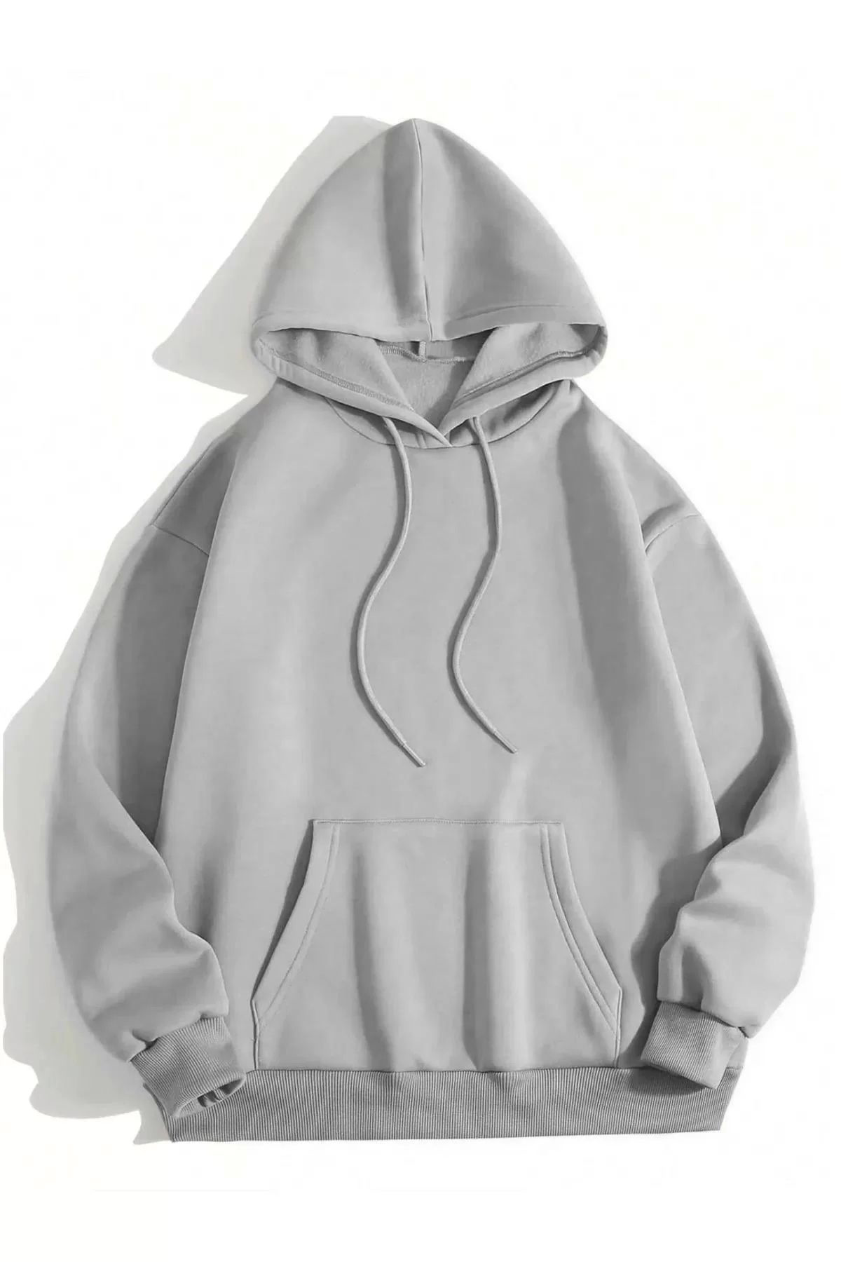 V&M Store Erkek Düz Kapüşonlu Sweat - Boyalı Gri