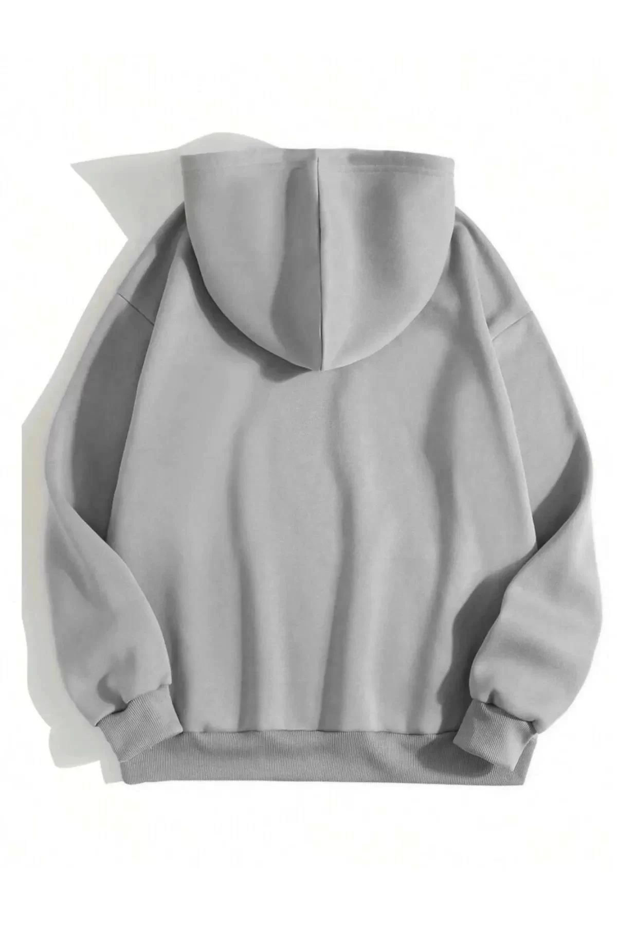V&M Store Erkek Düz Kapüşonlu Sweat - Boyalı Gri