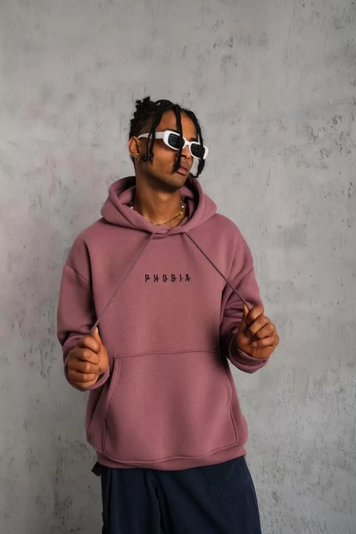 V&M Store Erkek Astronot Baskılı Kapüşonlu Sweat - Gül Kurusu
