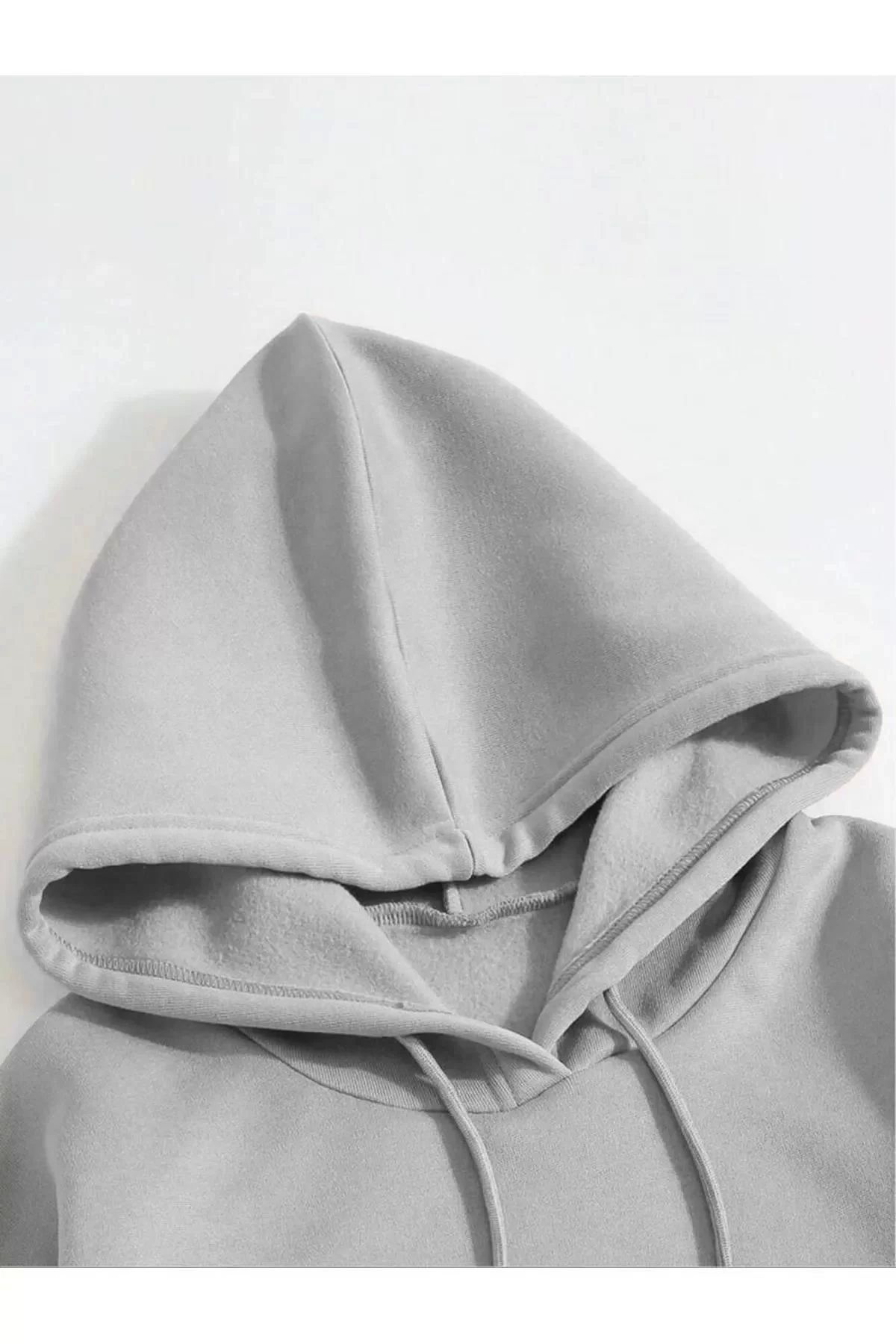 V&M Store Erkek Düz Kapüşonlu Sweat - Boyalı Gri