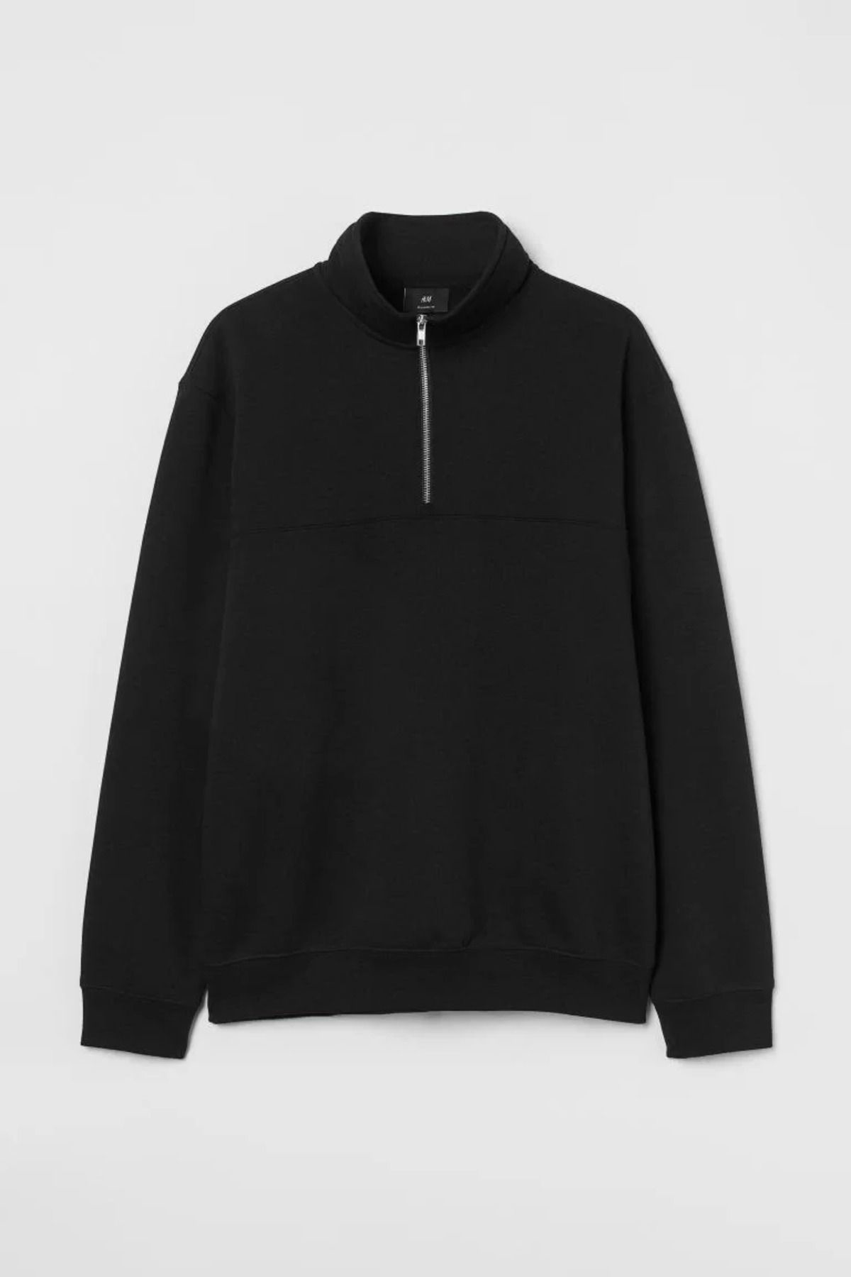 V&M Store Oversize Yarım Farmuarlı Yakalı Basic SweatShirt - Siya