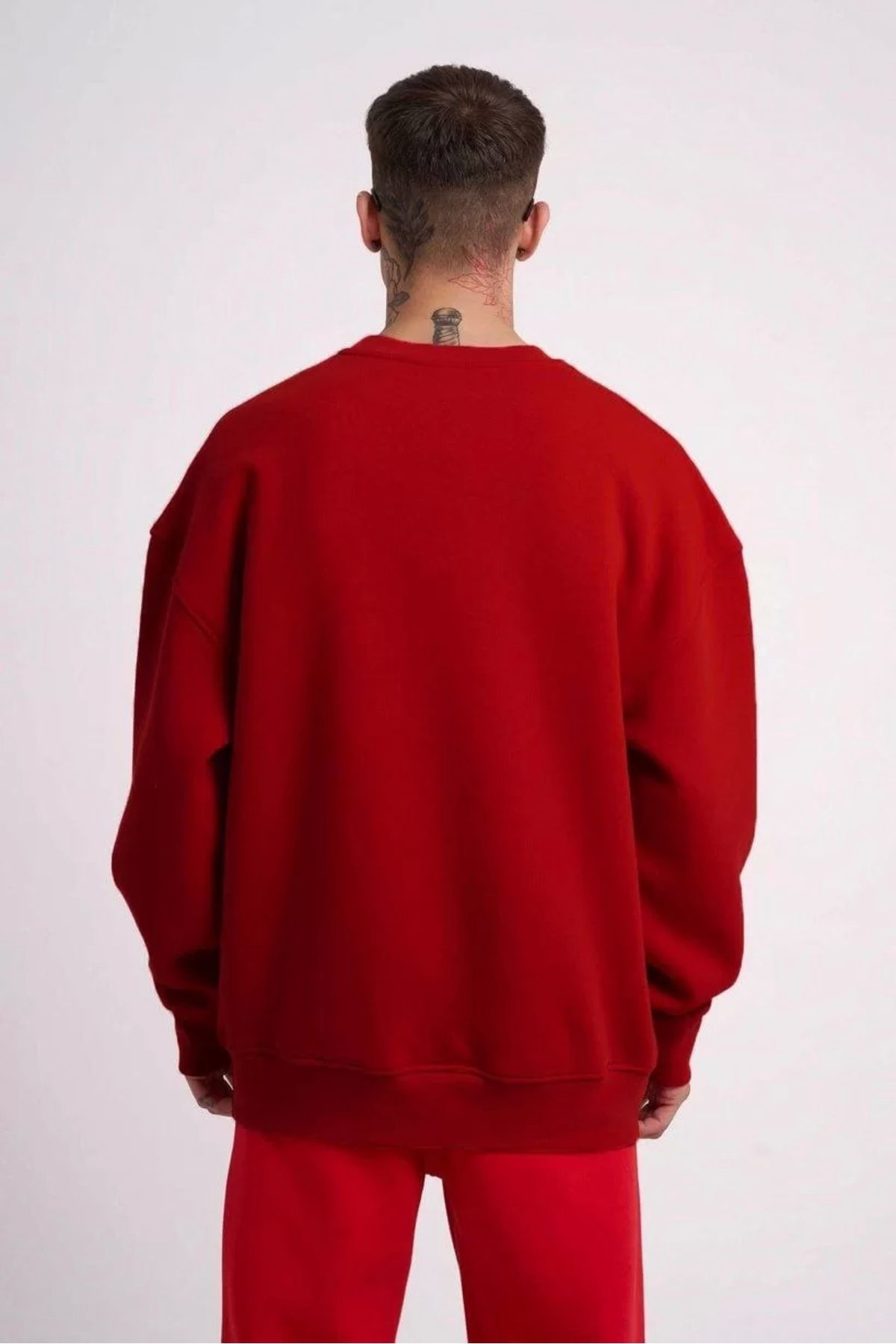 V&M Store Unisex Biskilet Yaka Üç İplik SweatShirt - Kırmızı